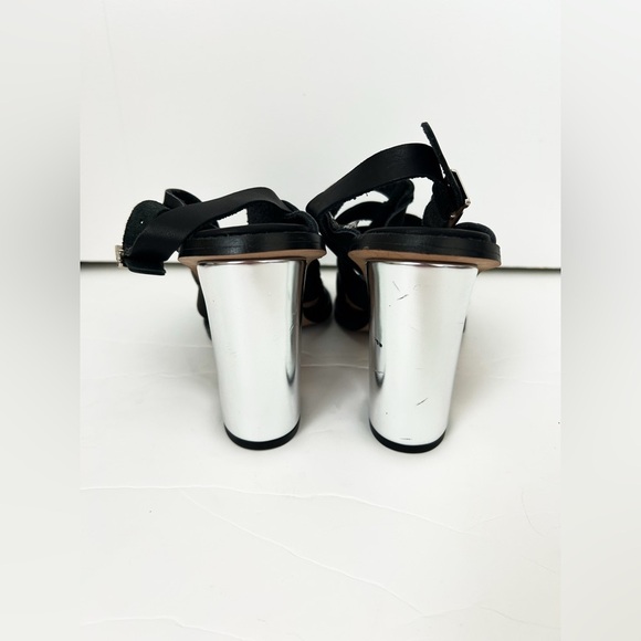 Anthropologie Sixty Seven Black and Silver Leather Block Heels Size 38 - Picture 3 of 8